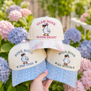 Casquette <span class=keywords><strong>de</strong></span> baseball Dymf personnalisée avec logo brodé d'oie amusante, design floral sur la visière, visière contrastante, en coton, pour un style quotidien - Product Image 1