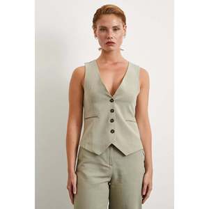 Chaleco de Lino y Algodón para Mujer con Bolsillos, Prenda Exterior Transpirable, Color Gris - Product Image 5