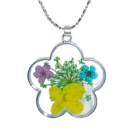 Collier de 4mm de large en métal argenté avec fleur véritable à l'intérieur de la résine époxy bijoux en cuivre pierre d'ambre pour cadeaux de fiançailles