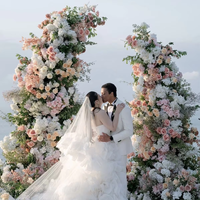 Arche de mariage LANJO élégante en tissu blanc avec roses artificielles multicolores, hauteur réglable de 1,5 à 1,8 m