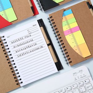 Carnet de notes quotidien à spirale personnalisé avec logo promotionnel JW1776, couverture en kraft, bloc-notes adhésif avec stylo - Product Image 3