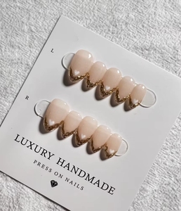 Venta al por Mayor de 10 <span class=keywords><strong>Uñas</strong></span> Postizas Francesas <span class=keywords><strong>Doradas</strong></span> Pintadas a Mano, <span class=keywords><strong>Uñas</strong></span> Acrílicas de Lujo Hechas a Mano de Alta Calidad - Product Image 5