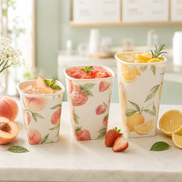 LOKYO 12oz 16oz 22oz Op maat bedrukte vierkante Boba-thee papieren bekers Wegwerp papieren bekers met vierkant papieren deksel en plastic deksel