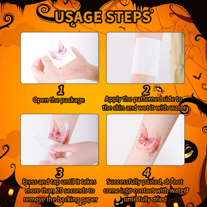 Tatouages temporaires d'Halloween, autocollants pour le visage, cicatrices de sang, clown, araignée, crâne, chauve-souris, citrouille, dessin animé, tatouage imperméable pour le visage, le bras, le cou - Product Image 6