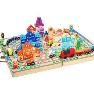 Kinder Montessori Magnetic Railway Zug spiel Frühe pädagogische DIY Holzbahn gleis Spielzeug Kinder Creative City Bausteine