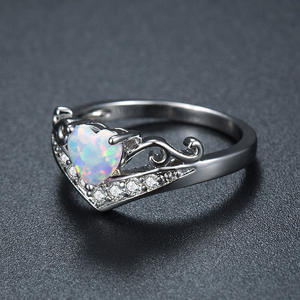 Heart-shaped <b>Opal</b> <b>Ring</b> Women's Fashion Jewelry Prong Setting Gift <b>Silver</b> Tone Crystal Inlay CY107 - Product Image 5