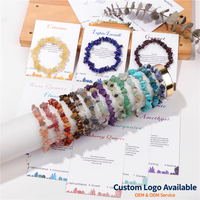 Bracelet en éclats de cristal naturel classique assorti en gros avec carte d'information, éclats de pierres précieuses, élastique extensible, lots en vrac