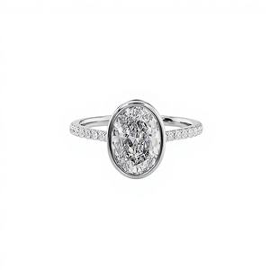 แหวนเพชรทรงรีเพาะเลี้ยงในห้องปฏิบัติการ ประดับด้วยเพชรแบบ Halo บนตัวเรือนทองคำขาว 18K ชุบโรเดียม ดีไซน์หรูหรา ประดับเพชรแบบ Pave ได้รับการรับรองจาก IGI - Product Image 1