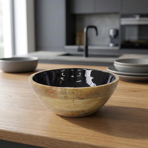 Bol en bois fait main, intérieur noir poli, style Wabi Sabi, pour servir les aliments, idéal pour offrir - Product Image 3