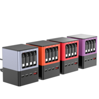 Station de charge de bureau multiport 110W avec 4 câbles Type-C rétractables intégrés, ports multi USB-C/USB-A, charge rapide pour écouteurs et appareils photo