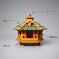 Rumah Hewan Peliharaan Heksagonal Kayu untuk Luar Ruangan, Kandang Anjing Kucing Tahan Cuaca dengan Lantai Terangkat untuk Kebun, Halaman, dan Dalam Ruangan