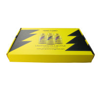 Caja de Embalaje Ecológica Corrugada con Logotipo Amarillo Personalizado para Envío de Suplementos Deportivos con Protección Interna para Frascos y Botellas