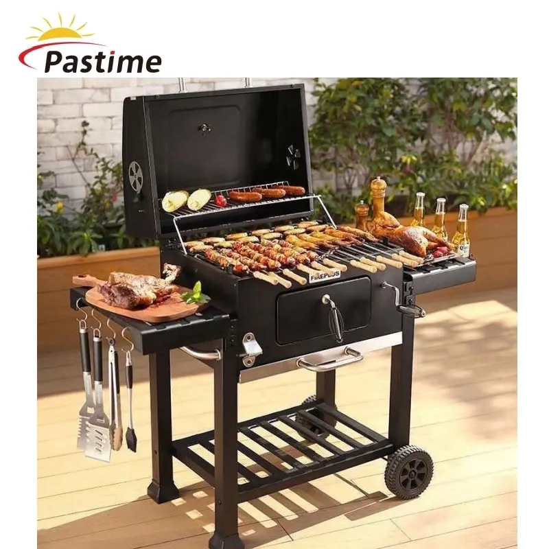 Hochleistungs-robuster Raucher grill Grill wagen Metall Stahl Holzkohle grill mit doppeltem Beistell tisch