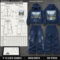 Ensemble de survêtement à capuche bleu marine personnalisé, deux pièces, style streetwear décontracté, OEM, vente en gros, fournisseur de vêtements décontractés à marque privée