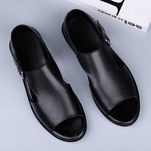 Sandales d'uniforme pour hommes, robe, Oxford Derby Business Hollow Out Air Hole Leather Low-top Open-toe Hasp Buckle Handmade Outdoor - Product Image 5