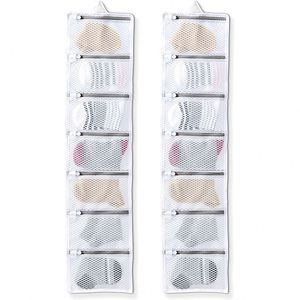 Sac à linge suspendu en filet, multi-compartiments, pliable, pour chaussettes, sous-vêtements, organiseur de linge de voyage avec poignée - Product Image 1