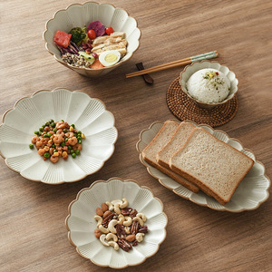Bol à soupe vintage créatif en forme de fleur, grande assiette, ensemble de vaisselle en céramique pour la maison - Product Image 6
