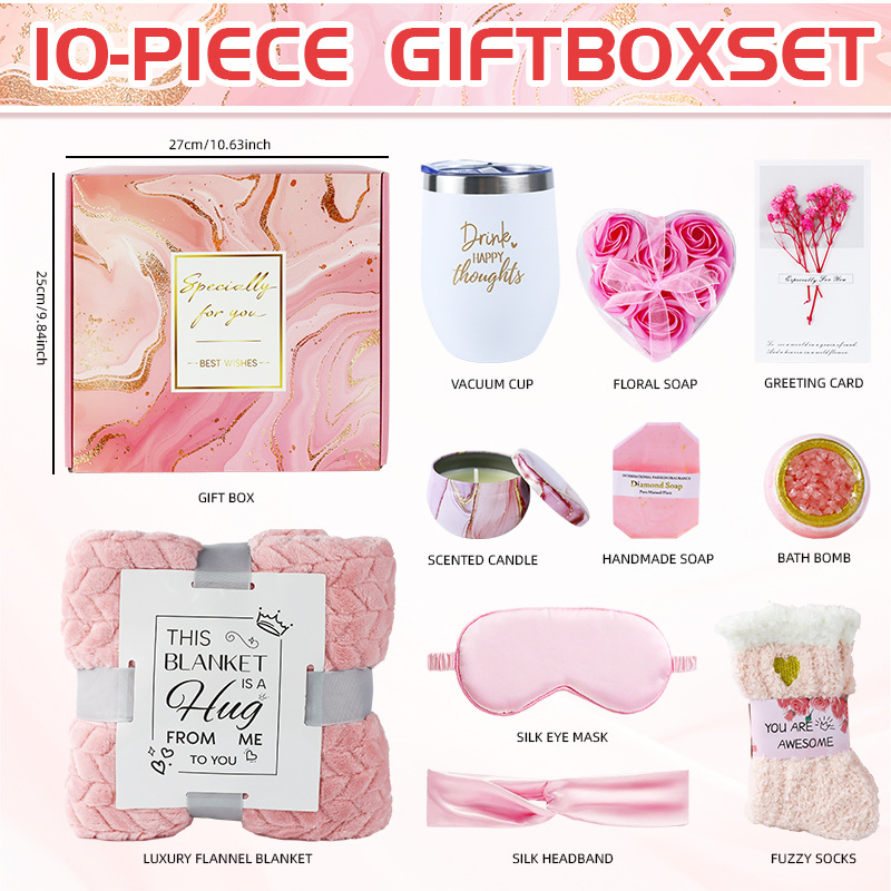 Coffret cadeau rose 10 pièces
