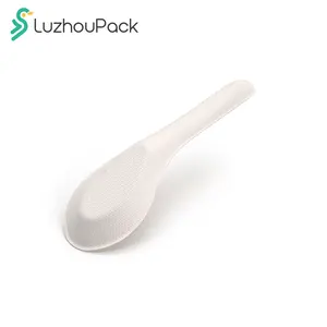 Bagasse LuzhouPack Disposable Asian Soup Spoons Chinese White Sugarcane PFAS-Free Heavyweight Bagasse Material For Restaurants