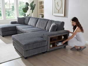 โซฟาผ้าลูกฟูกแบบปรับเปลี่ยนรูปทรงตัวยู, โซฟาเบดขนฟูสไตล์โมเดิร์น, โซฟาขนาดใหญ่พิเศษสำหรับห้องนั่งเล่นในอพาร์ตเมนต์ - Product Image 4