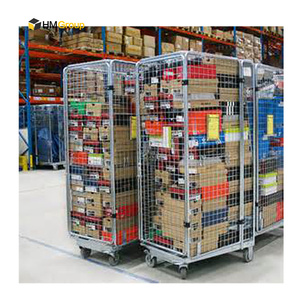 Equipo de logística de acero Carro de jaula rodante de malla metálica galvanizada encajable para supermercados - Product Image 1
