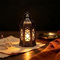 Mini lanterne hexagonale à grille, bougie électronique LED, lumière vintage suspendue, décoration pour mariage, fête, Noël, Pâques