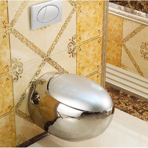 โถสุขภัณฑ์แบบแขวนผนังเคลือบเงา รูปทรงไข่ สีเงิน พร้อมถังเก็บน้ำแบบซ่อน - Product Image 1