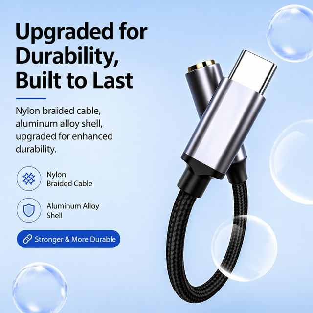 Durable Braided Digital USB-C to 3.5mm Hi-Fi Sound Female Aux Adapter Mobile Audio Dongle for Google for iPhone for Samsung