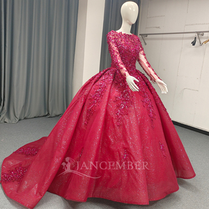 Lsany212 Robe de mariée de luxe musulmane arabe à manches longues, ornée de perles et de cristaux, robe de bal, Jancember - Product Image 5