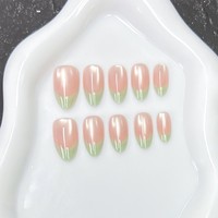 Y156 Kaixin – Faux ongles courts en amande à presser, rose nude transparent, vert clair, French manucure brillante, réutilisables, vente en gros