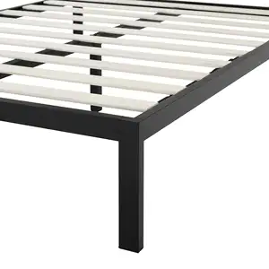 批发基础工业金属床架，带床头板和木板，14英寸高，全，黑色
