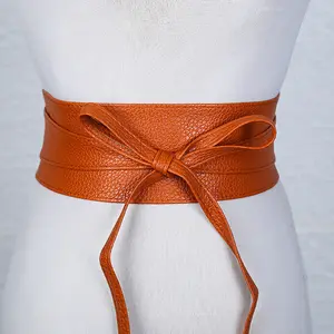 Alfa Faux Leather Wrap Around Obi Style Cinch cintura nera Cummerbund Brown Women Belt