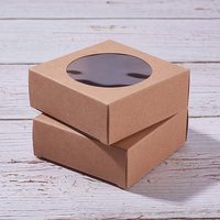 Carpeta Cuadrada Marrón con Ventana Transparente Circular, Laminación Mate, Tamaño y Color Personalizables, Embalaje Reciclable para Jabón, Joyería y Fiestas
