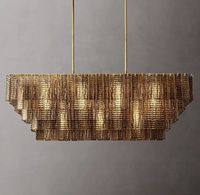 Lustre rectangulaire moderne en laiton et verre de 59 pouces pour salons et îlots de cuisine