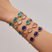 Gelang Kristal Berbentuk Tetesan Warna-warni Fashion Cut, Perhiasan Wanita Baja Anti Karat, Gelang Rantai Fashion