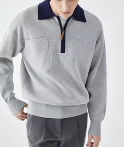 <span class=keywords><strong>Polo</strong></span> de punto con cremallera de cuarto personalizado para hombre, <span class=keywords><strong>Polo</strong></span> de punto con <span class=keywords><strong>cuello</strong></span> para hombre, <span class=keywords><strong>Polo</strong></span> cálido de invierno con cremallera de color sólido a la moda - Product Image 2