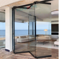 Porte pliante moderne extérieure en verre sans cadre noir, quincaillerie pour grande porte de séparation, pour balcon, patio, maison, usage commercial et centre commercial