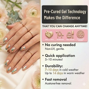 Envolturas <span class=keywords><strong>de</strong></span> <span class=keywords><strong>Gel</strong></span> para <span class=keywords><strong>Uñas</strong></span> 3D Micro-Reflectantes Doble Curado, Fáciles <span class=keywords><strong>de</strong></span> Despegar, Sin UV, No Tóxicas, con Corazones Dorados y Brillo Negro en Contraste, Venta al por Mayor - Product Image 3