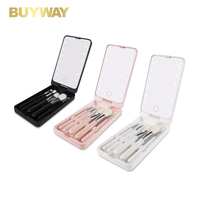 Mini miroir cosmétique pliable à LED avec rotation à 360 degrés, rechargeable par USB, ensemble de pinceaux de maquillage de voyage pour femmes