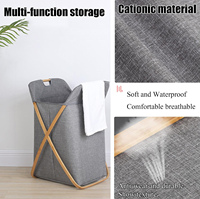 Panier à linge pliable carré en tissu épais CF avec cadre en bambou en X, poignée souple et imperméable, organisateur de rangement portable pour salle de bain