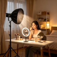 Kit de Iluminación LED COB FG-500X de 500W con Soporte de Luz de 288cm y Softbox Parabólico Profundo de 90cm para Transmisión en Vivo y Fotografía