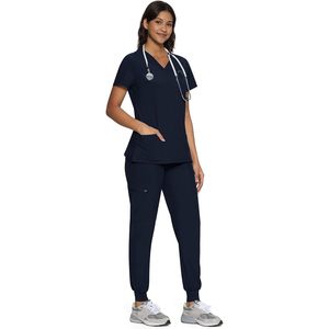 Ensemble de blouses et pantalons cargo pour femmes Floralhue, col en V, 12 poches, uniformes d'hôpital - Product Image 2