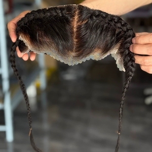 Peluca de Cabello Humano Virgen Brasileño 100% Remy <span class=keywords><strong>con</strong></span> Trenzas, Frontal de Encaje y Cierre Cosido a Mano, Pre-Desplumada, para Mujer - Product Image 1