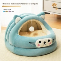 Nouveau Lit pour Animaux de Compagnie Amovible de Haute Qualité, Motif Tête de Chat Mignon, Doux et Chaud, Maison Semi-fermée Épaisse pour Chien, Style Dessin Animé
