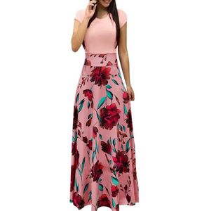 New Fashion Women manica corta stampa floreale Slim stile lungo vita alta abito monopezzo abbigliamento per donna abito lungo Casual - Product Image 4