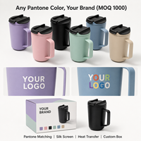 Mug à café isotherme 360 ml avec poignée géométrique, couvercle rabattable, anti-fuite, double paroi sous vide en acier inoxydable, tasse de voyage 12-24 heures