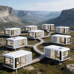 Vorgefertigte Apple-Kapsel-Kabine Vorgefertigter Container Tragbares Tiny Home Faltbar 1 <span class=keywords><strong>2</strong></span> <span class=keywords><strong>3</strong></span> Schlafzimmer Modulares Stahlhaus - Product Image 3