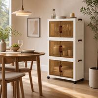 Meuble de rangement à trois niveaux transparent avec double porte, personnalisable avec logo, pour salle à manger et cuisine (vente en gros)