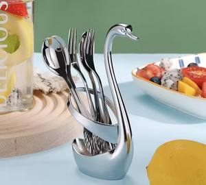 เครื่องครัวช้อนชาสแตนเลสผลไม้เค้กส้อมขนมหวานช้อนกาแฟน่ารัก Swan - Product Image 4