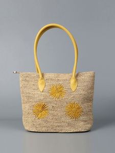 2025 New Arrival Women Handmade <b>Raffia</b> Straw HandBag Large Capacity Single Shoulder Embroidered Daisy Handheld Straw Bags - Product Image 6
